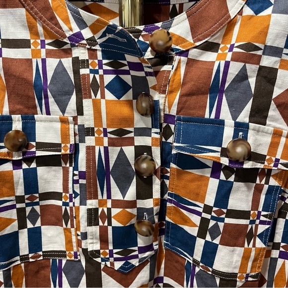 Sézane NEW Colorful Geometric Mini Lulu Dress Size 40 Linen Cotton Blend - Picture 7 of 13